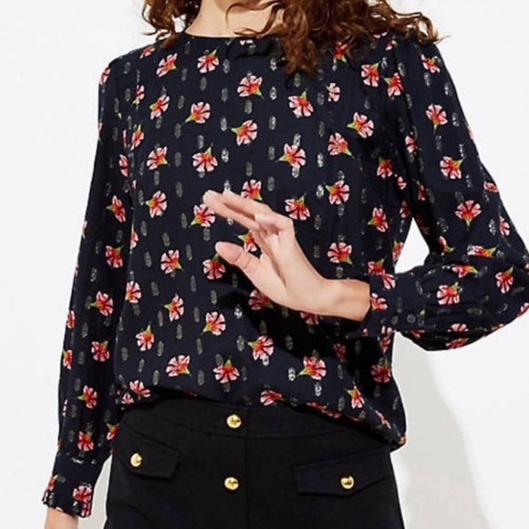 LOFT Tops - Loft Floral Shimmer Pleated Shoulder Blouse